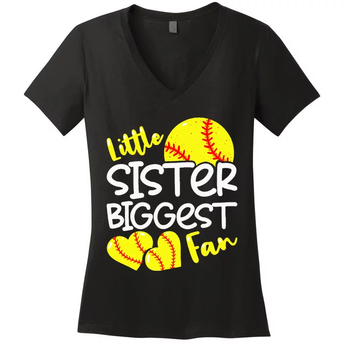 Softball Little Sister Biggest Fan Women's V-Neck T-Shirt