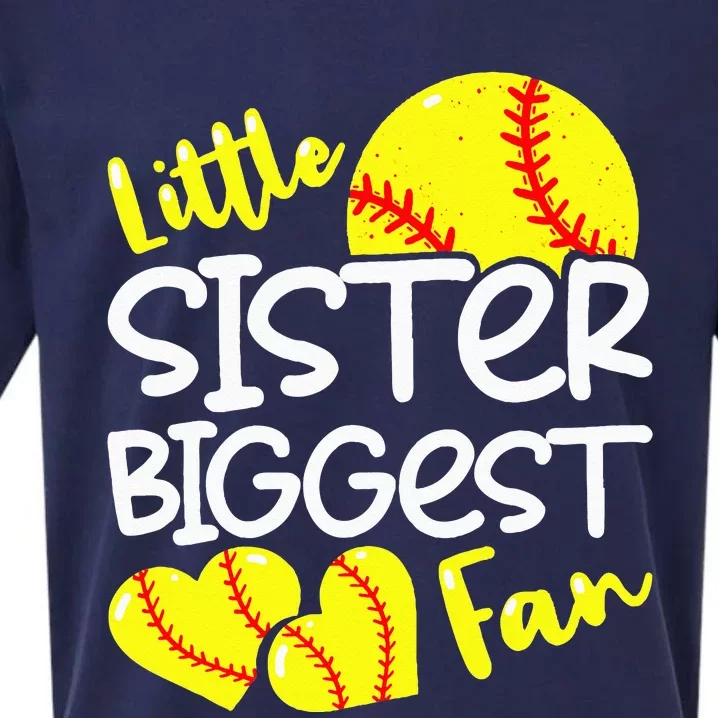 Softball Little Sister Biggest Fan Sueded Cloud Jersey T-Shirt