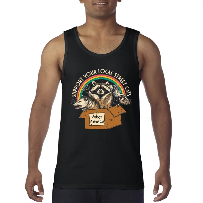 Support Local Stre.Et Cats Vintage Box Raccoon Opossum Skunk Tank Top