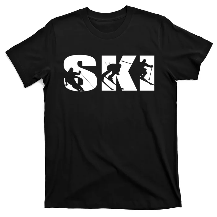 Ski Long Sleeve Tshirt For Skiing Lovers Silhouette Skiers T-Shirt