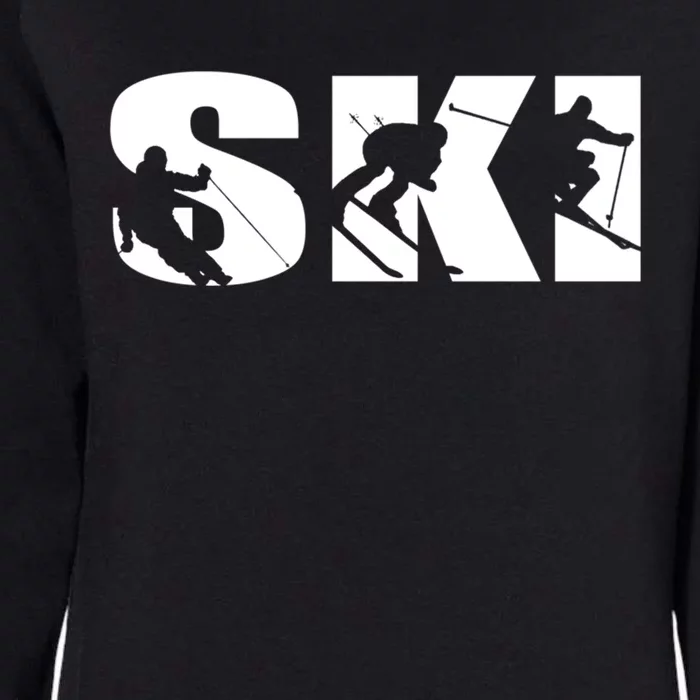 Ski Long Sleeve Tshirt For Skiing Lovers Silhouette Skiers Womens California Wash Sweatshirt