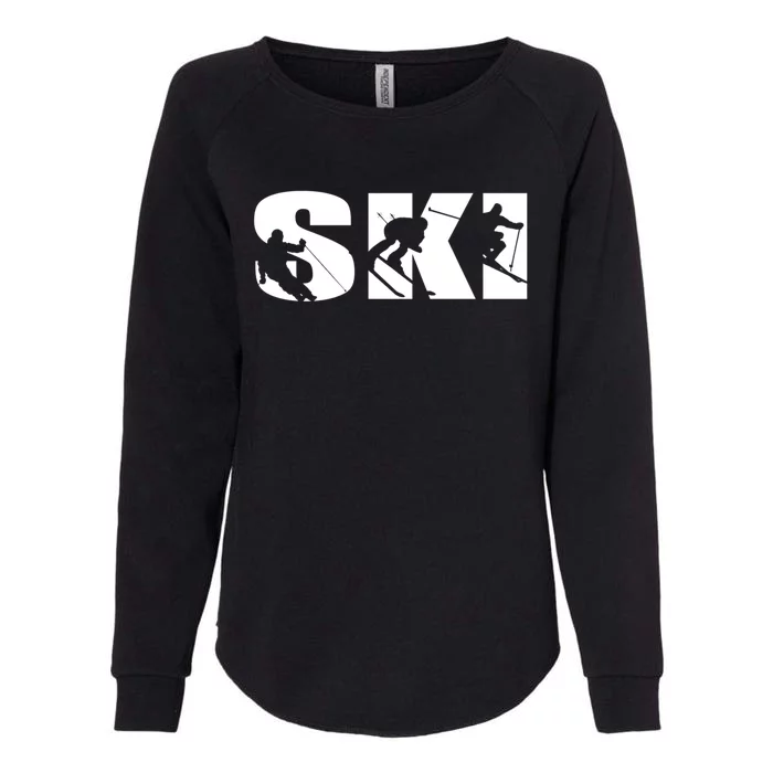 Ski Long Sleeve Tshirt For Skiing Lovers Silhouette Skiers Womens California Wash Sweatshirt