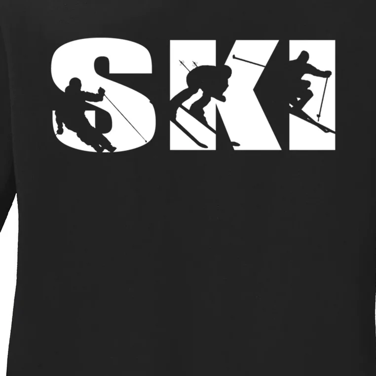 Ski Long Sleeve Tshirt For Skiing Lovers Silhouette Skiers Ladies Long Sleeve Shirt