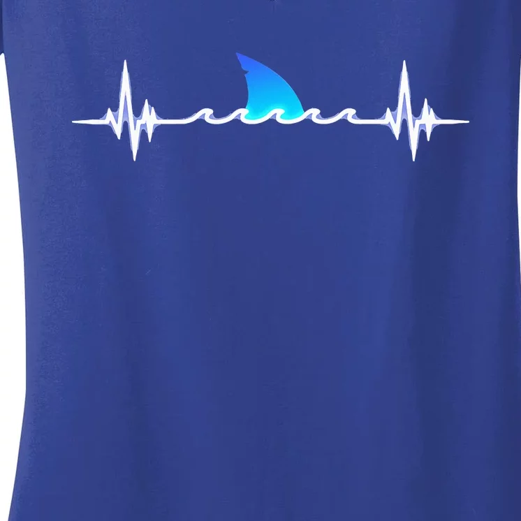 Shark Lover Shark Heartbeat Funny Shark Women's V-Neck T-Shirt