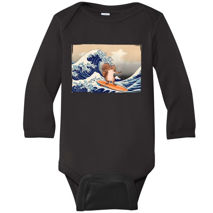 Squirrel Lover Squirrel Art Funny Surf Funny Squirrel Baby Long Sleeve Bodysuit