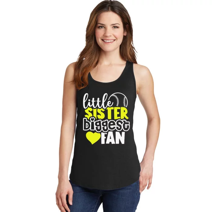 Softball Little Sister Biggest Fan Ladies Essential Tank