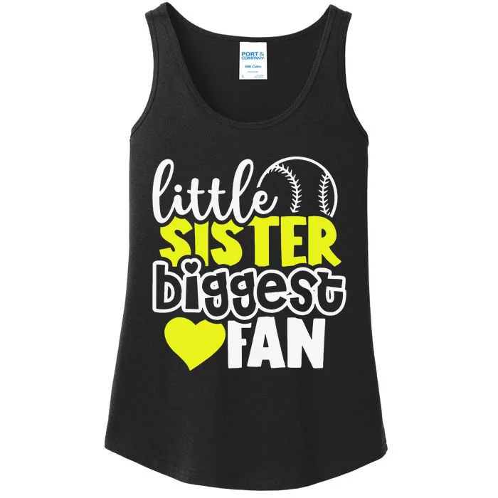 Softball Little Sister Biggest Fan Ladies Essential Tank