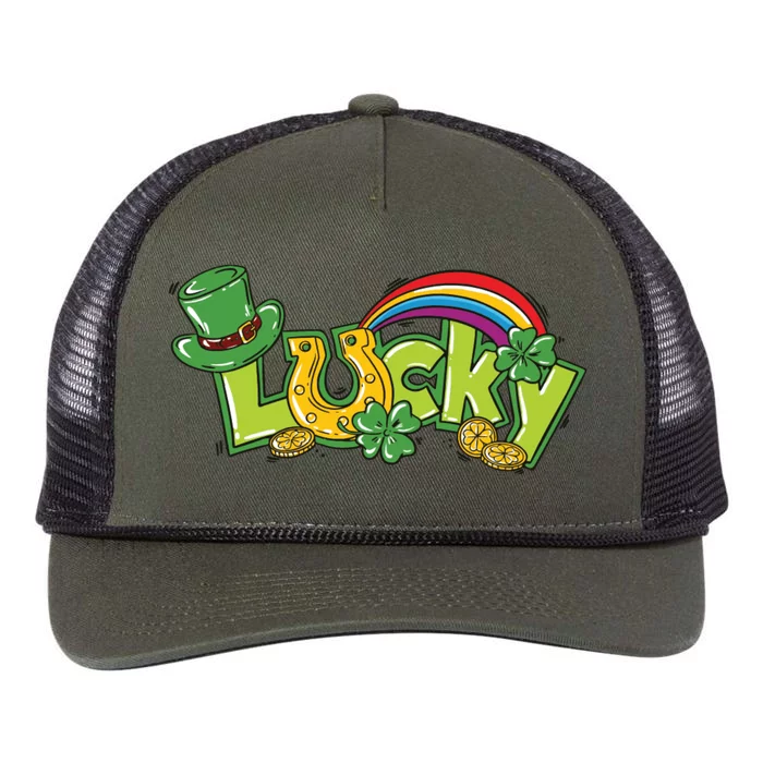 Shamrock Lucky St Patricks Day Cute Retro Rope Trucker Hat Cap