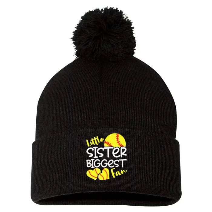 Softball Little Sister Biggest Fan Teen Pom Pom 12in Knit Beanie