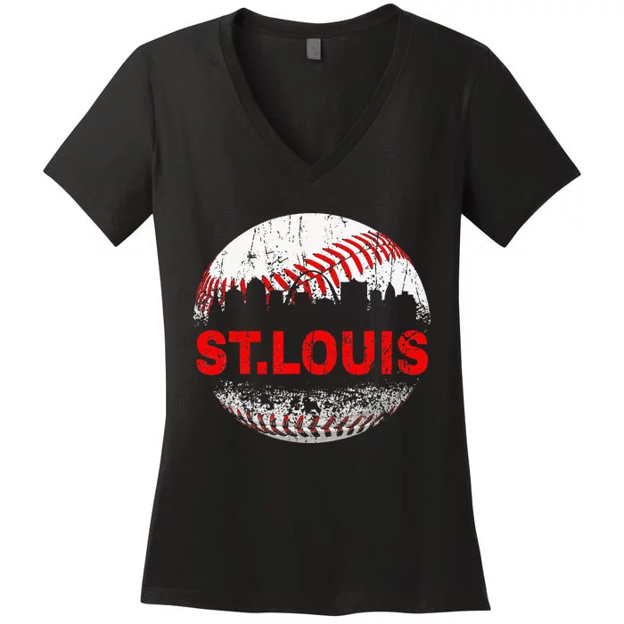 St. Louis Souvenir Baseball City Downtown I Love St. Louis Women's V-Neck T-Shirt