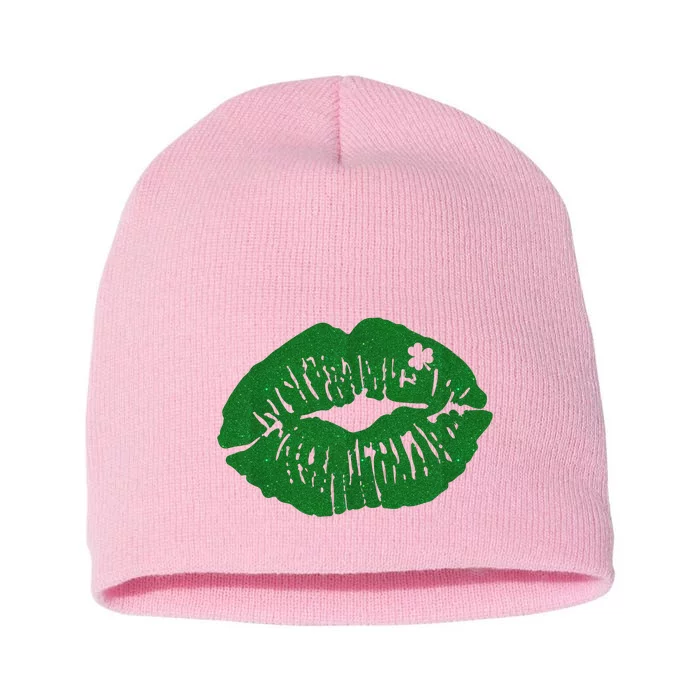 Shamrock Lip St Patricks Day Short Acrylic Beanie