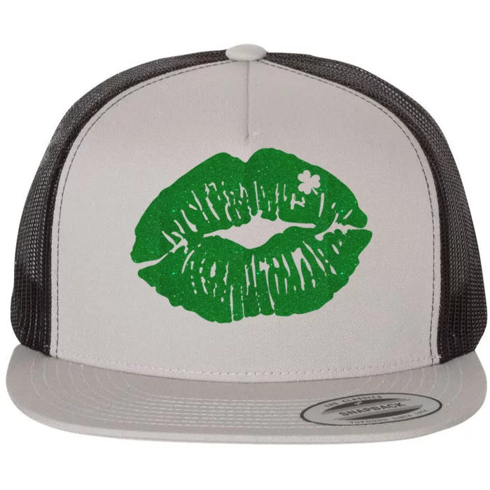 Shamrock Lip St Patricks Day Flat Bill Trucker Hat