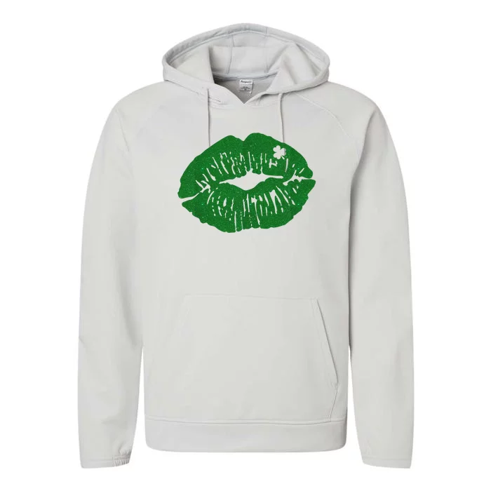 Shamrock Lip St Patricks Day Performance Fleece Hoodie