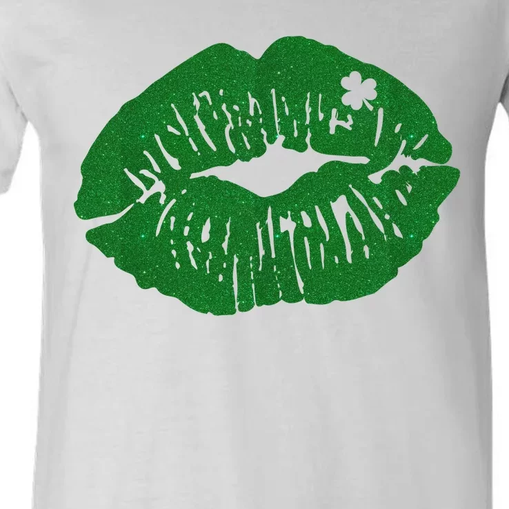 Shamrock Lip St Patricks Day V-Neck T-Shirt