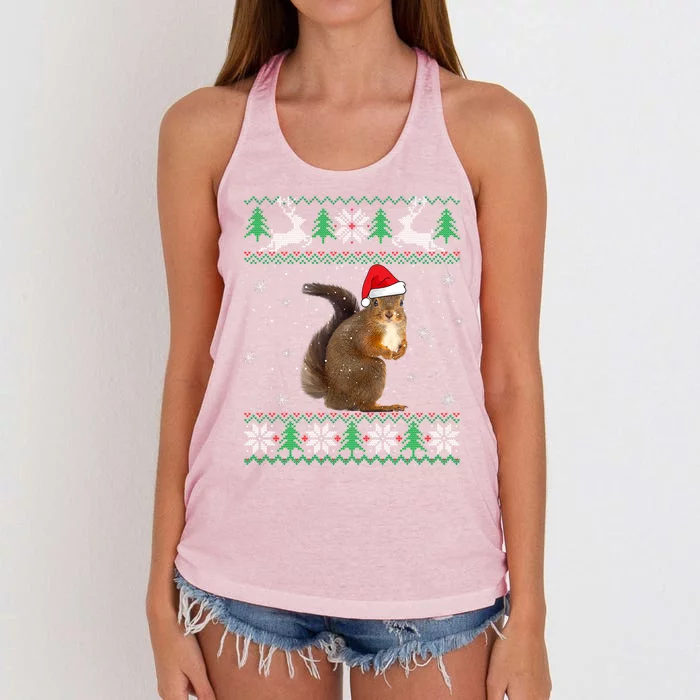 Squirrel Lover Santa Hat Animals Gift For Xmas Women's Knotted Racerback Tank