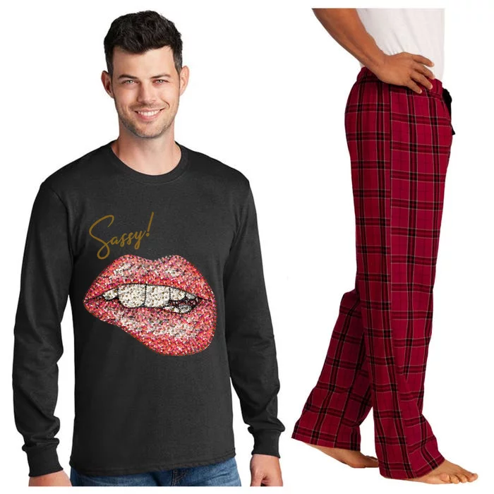 Sassy Lips Sexy Girl Graphic Sexy Lips Biting Long Sleeve Pajama Set