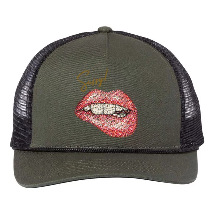 Sassy Lips Sexy Girl Graphic Sexy Lips Biting Retro Rope Trucker Hat Cap