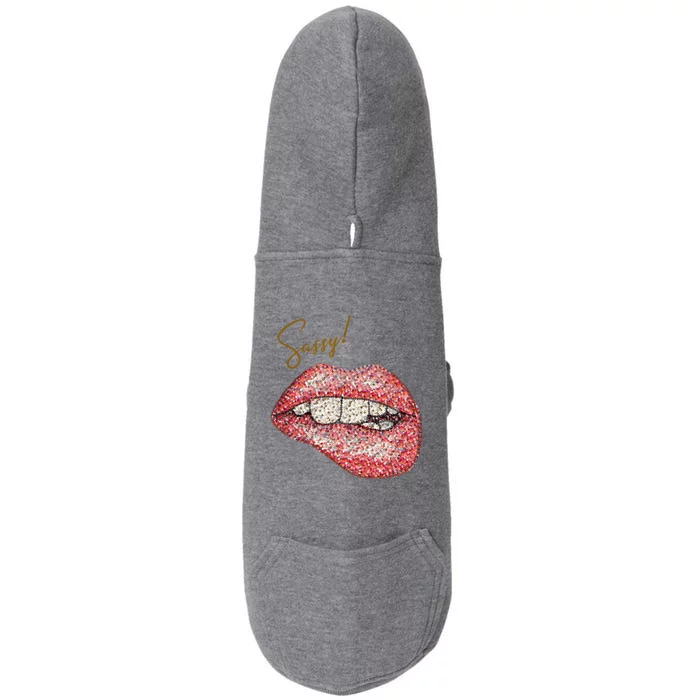 Sassy Lips Sexy Girl Graphic Sexy Lips Biting Doggie 3-End Fleece Hoodie