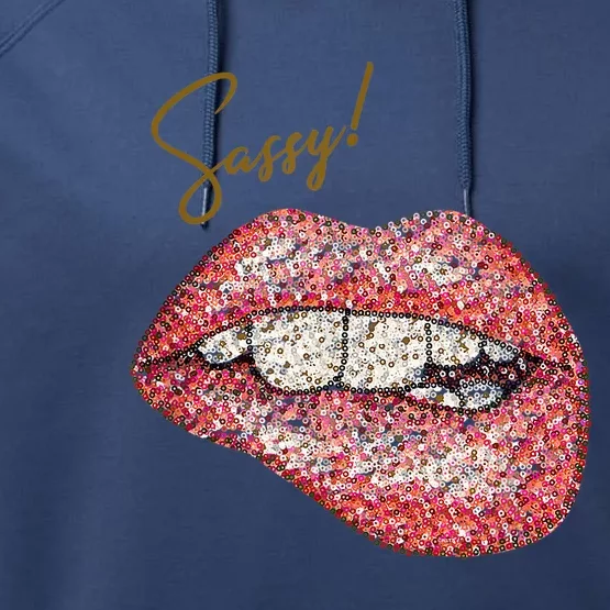 Sassy Lips Sexy Girl Graphic Sexy Lips Biting Performance Fleece Hoodie