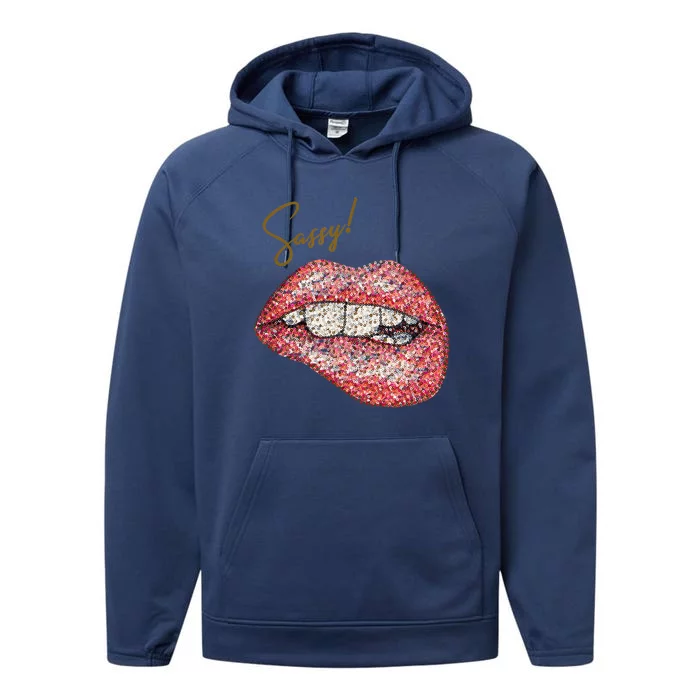 Sassy Lips Sexy Girl Graphic Sexy Lips Biting Performance Fleece Hoodie