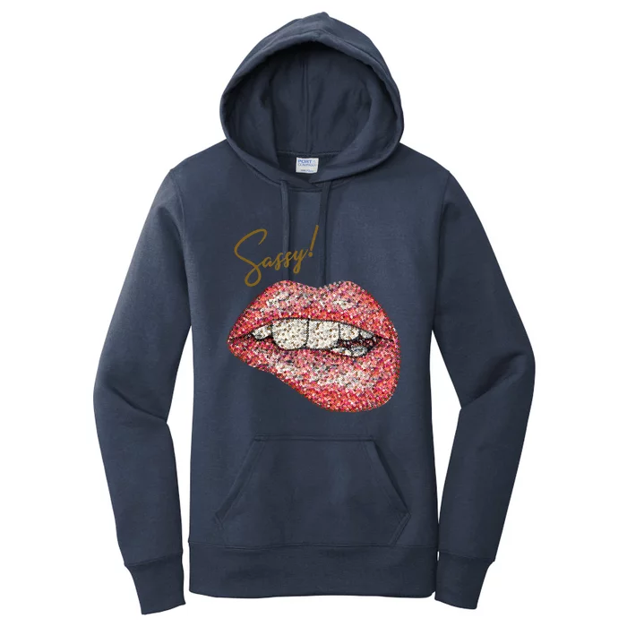 Sassy Lips Sexy Girl Graphic Sexy Lips Biting Women's Pullover Hoodie