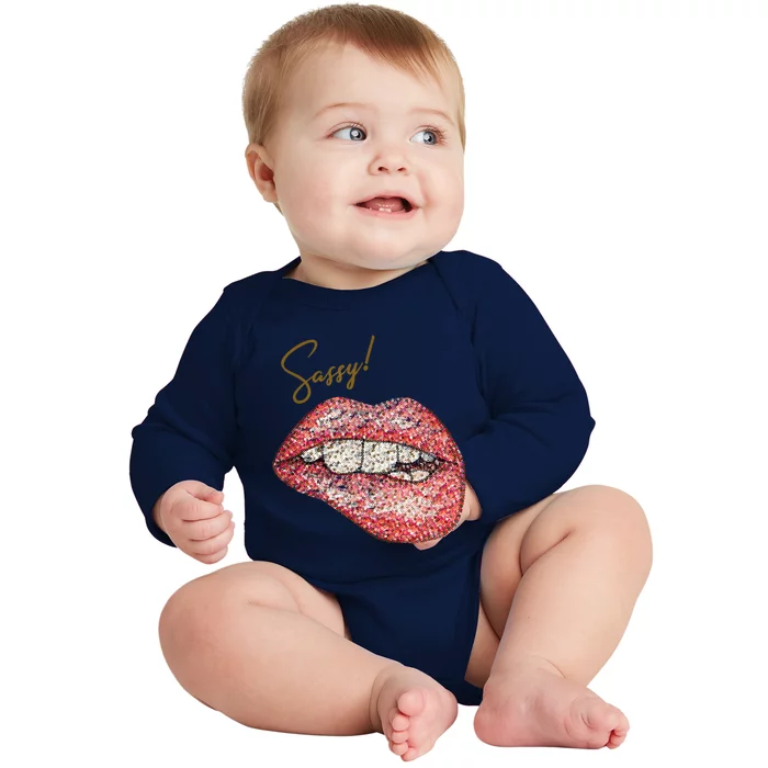 Sassy Lips Sexy Girl Graphic Sexy Lips Biting Baby Long Sleeve Bodysuit