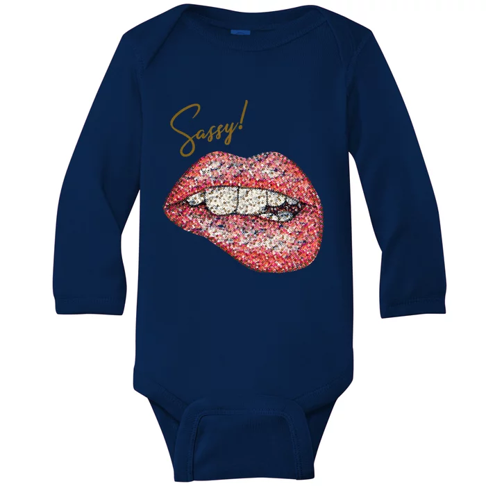 Sassy Lips Sexy Girl Graphic Sexy Lips Biting Baby Long Sleeve Bodysuit