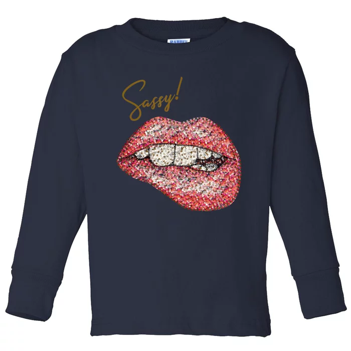 Sassy Lips Sexy Girl Graphic Sexy Lips Biting Toddler Long Sleeve Shirt