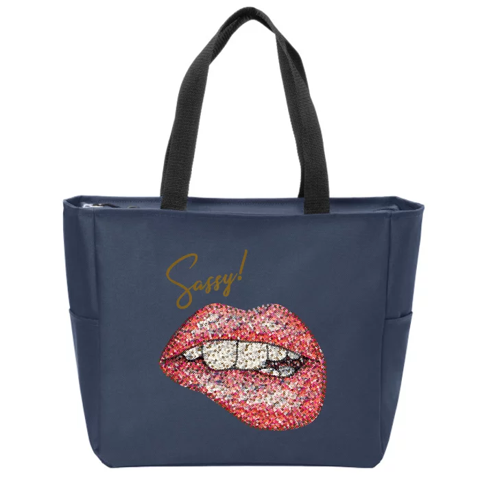 Sassy Lips Sexy Girl Graphic Sexy Lips Biting Zip Tote Bag