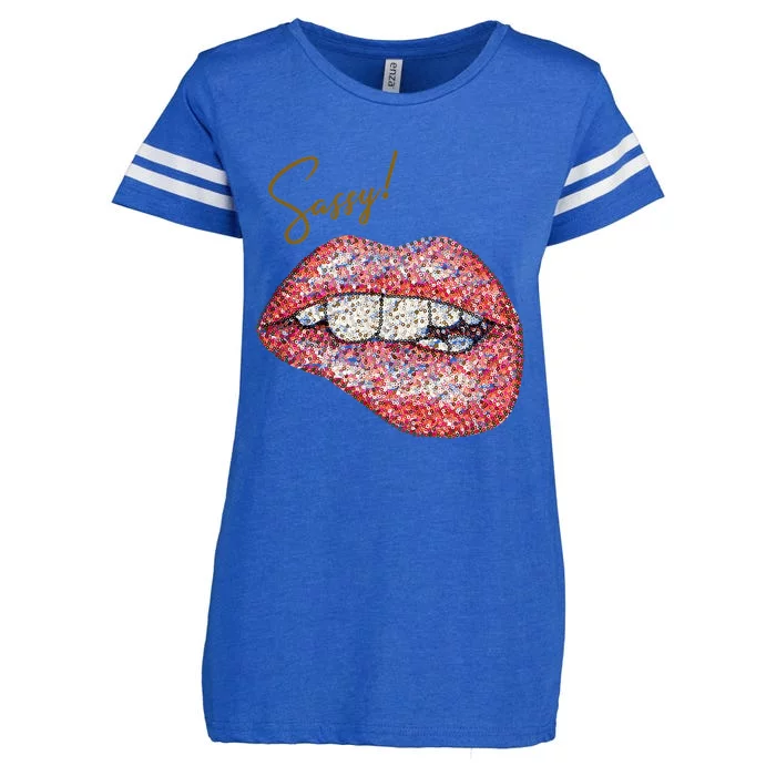 Sassy Lips Sexy Girl Graphic Sexy Lips Biting Enza Ladies Jersey Football T-Shirt