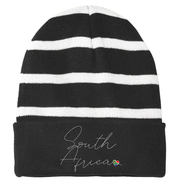 Simple Love South African Flag Heart On South Africa Striped Beanie with Solid Band