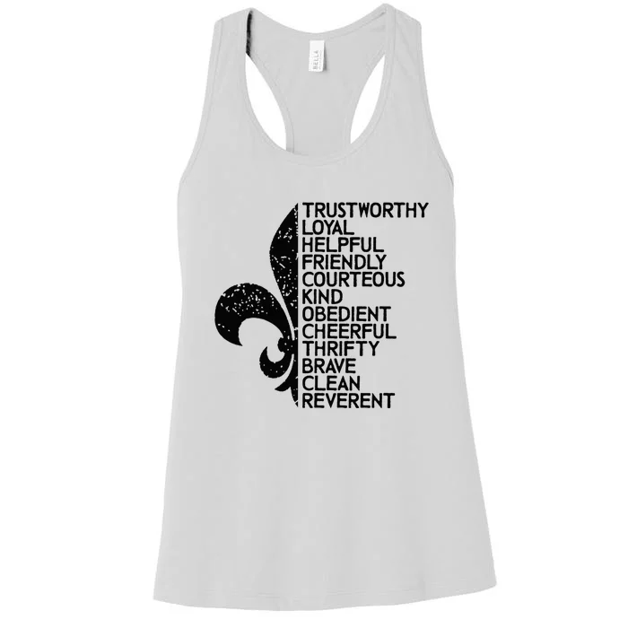 Scout Law Scouting Traits Funny Boy Summer Vacation Women's Racerback Tank