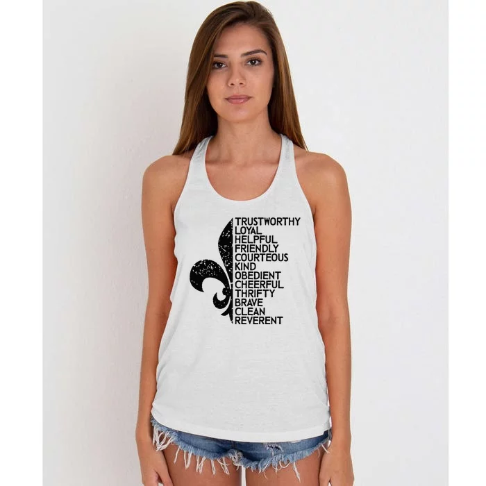 Scout Law Scouting Traits Funny Boy Summer Vacation Women's Knotted Racerback Tank