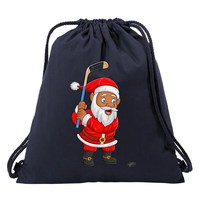 Sports Lover Santa Playing Ice Hockey Christmas Great Gift Drawstring Bag