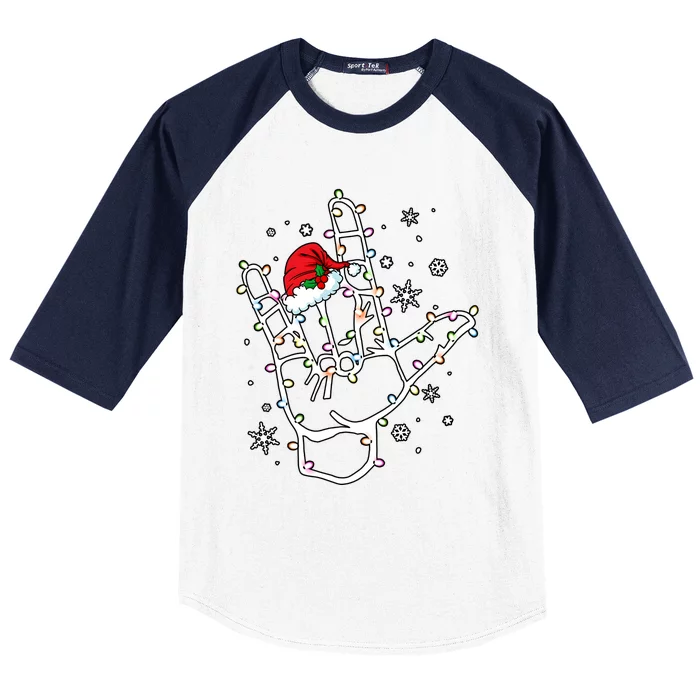 Sign Language Santa Hat Asl Lights Christmas Baseball Sleeve Shirt