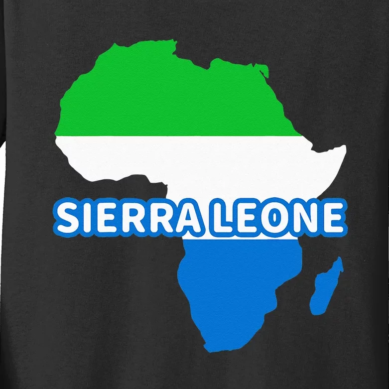 Sierra Leone Sierra Leonean Pride Flag Map Africa Print Kids Long Sleeve Shirt