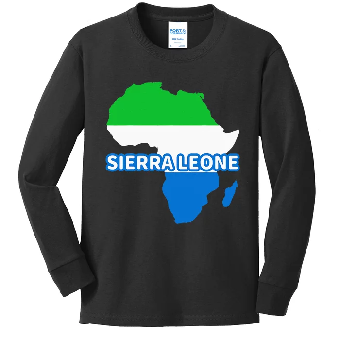 Sierra Leone Sierra Leonean Pride Flag Map Africa Print Kids Long Sleeve Shirt