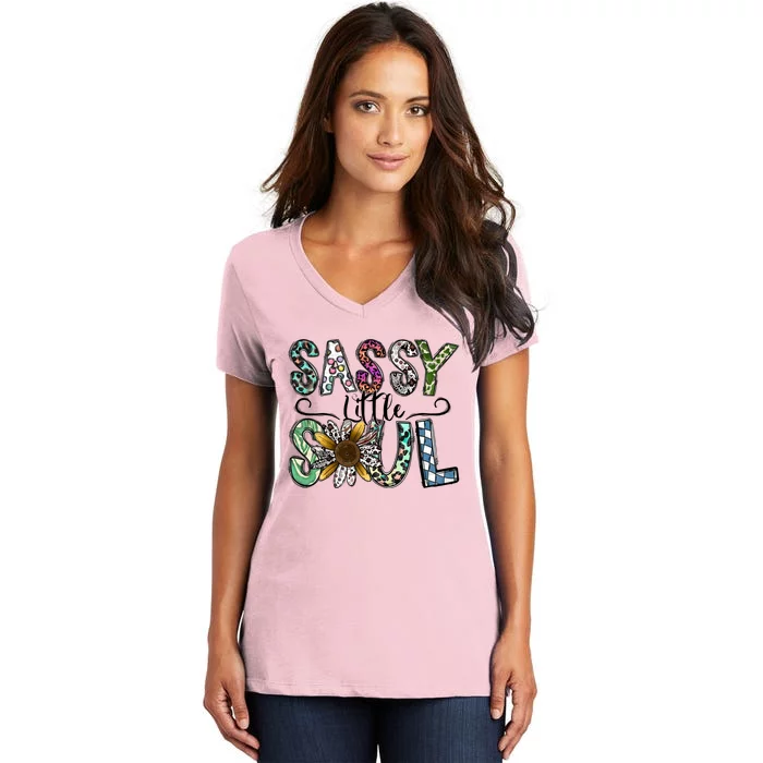 Sassy Little Soul Funny Floral Leopard Women's V-Neck T-Shirt