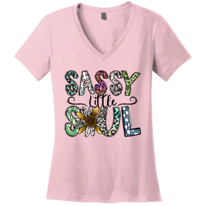 Sassy Little Soul Funny Floral Leopard Women's V-Neck T-Shirt