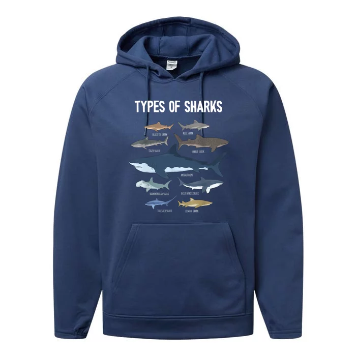 Shark Lover Shirt, Shark Lover Gift, Types Of Shark Performance Fleece Hoodie