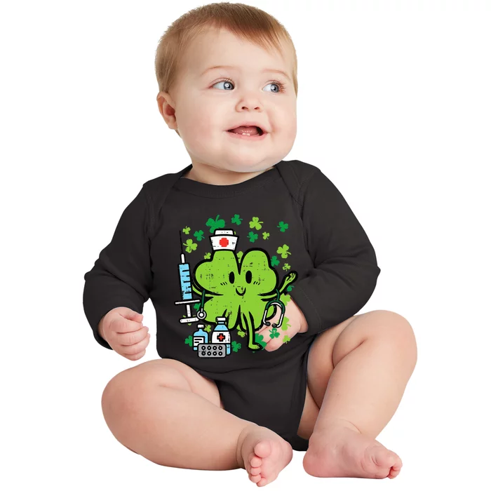 Shamrock Lucky Scrub Nurse St Patricks Day Baby Long Sleeve Bodysuit