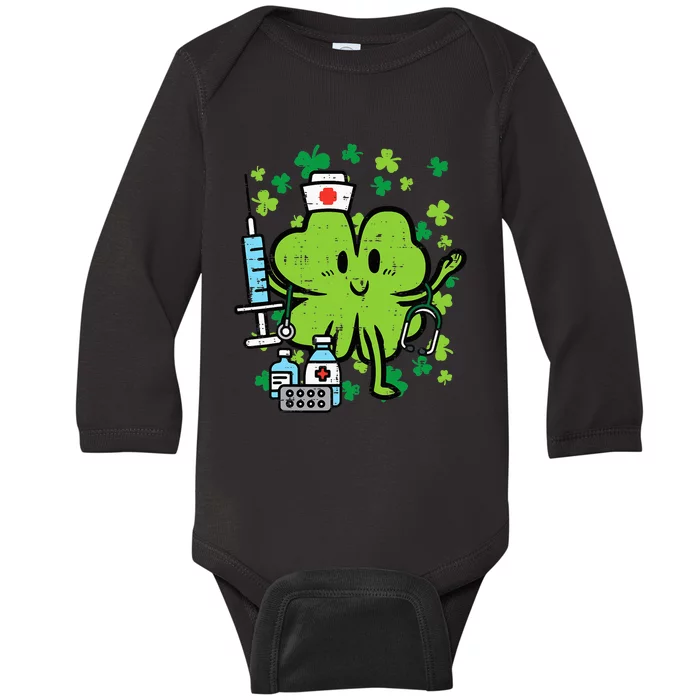 Shamrock Lucky Scrub Nurse St Patricks Day Baby Long Sleeve Bodysuit