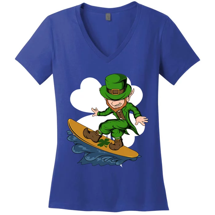 Surfer Leprechaun St Patrick's Day Surfing Gift Women's V-Neck T-Shirt