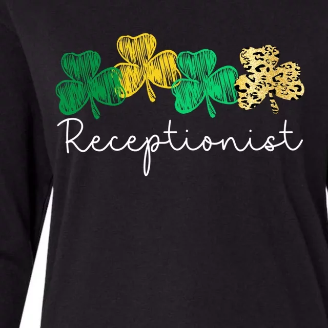 Shamrock Leopard Saint Paddys Receptionist St Patricks Day Gift Womens Cotton Relaxed Long Sleeve T-Shirt