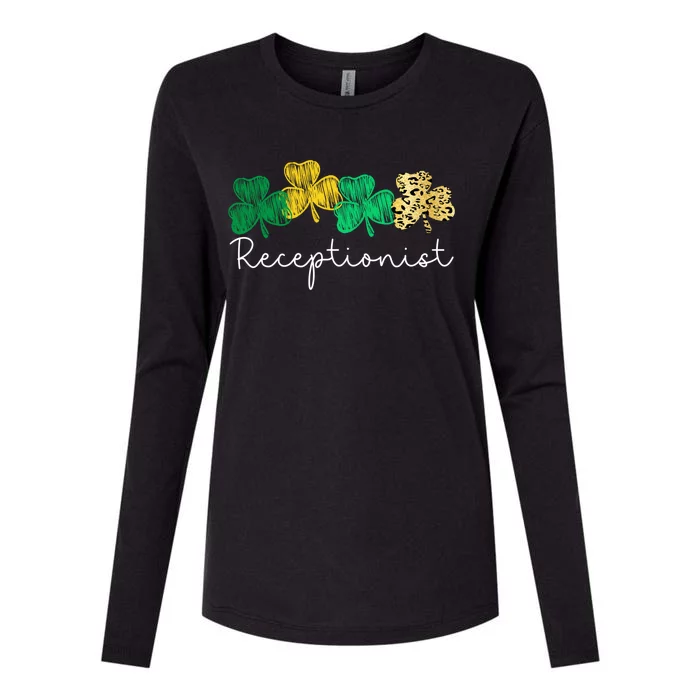 Shamrock Leopard Saint Paddys Receptionist St Patricks Day Gift Womens Cotton Relaxed Long Sleeve T-Shirt