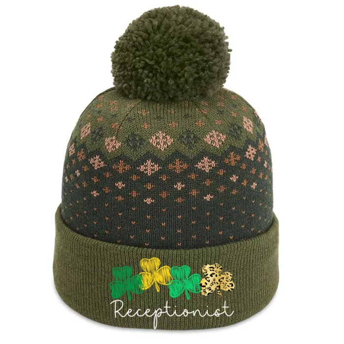 Shamrock Leopard Saint Paddys Receptionist St Patricks Day Gift The Baniff Cuffed Pom Beanie