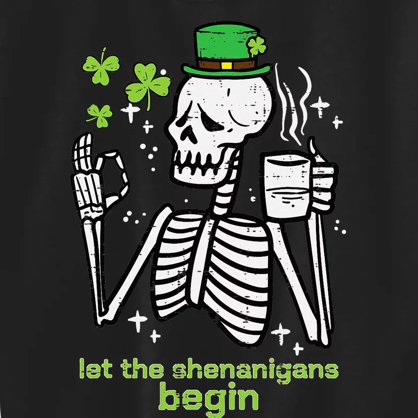 Skeleton Let Shenanigans Begin St Patricks Day Kids Sweatshirt