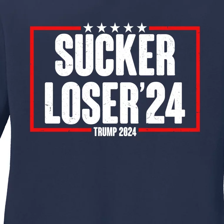 Sucker Loser Trump Biden Debate 2024 Ladies Long Sleeve Shirt