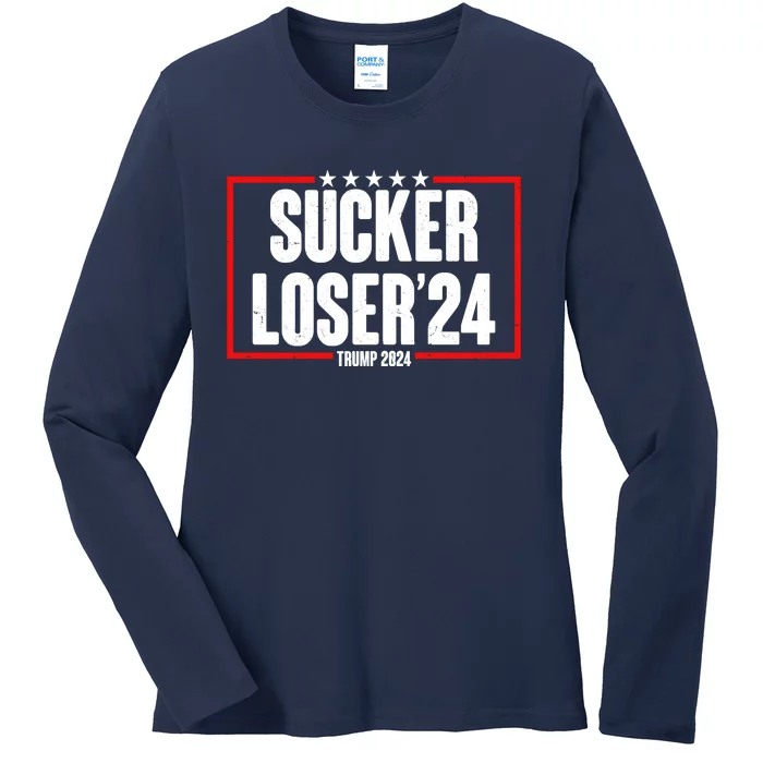 Sucker Loser Trump Biden Debate 2024 Ladies Long Sleeve Shirt