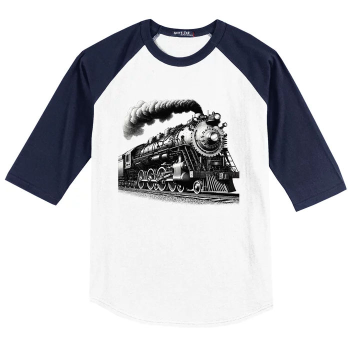 Steam Locomotive Train 4014 Vintage Railroad Big  Engine Baseball Sleeve Shirt